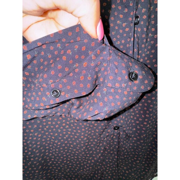 Reiss Black & Red Polka Dot Roses Slim Fit Long Sleeve Shirt Small Boho Goth Y2K - Picture 7 of 9